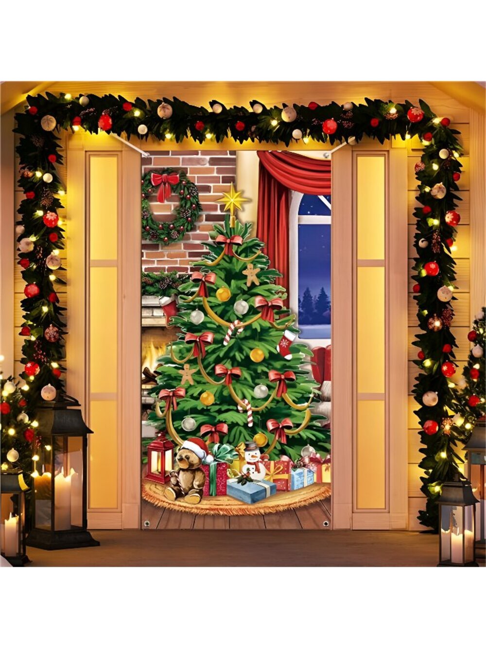 Christmas Door Cover Decorations Merry Christmas Tree Door Background Banner